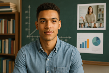 Confident student achieving success in English learning